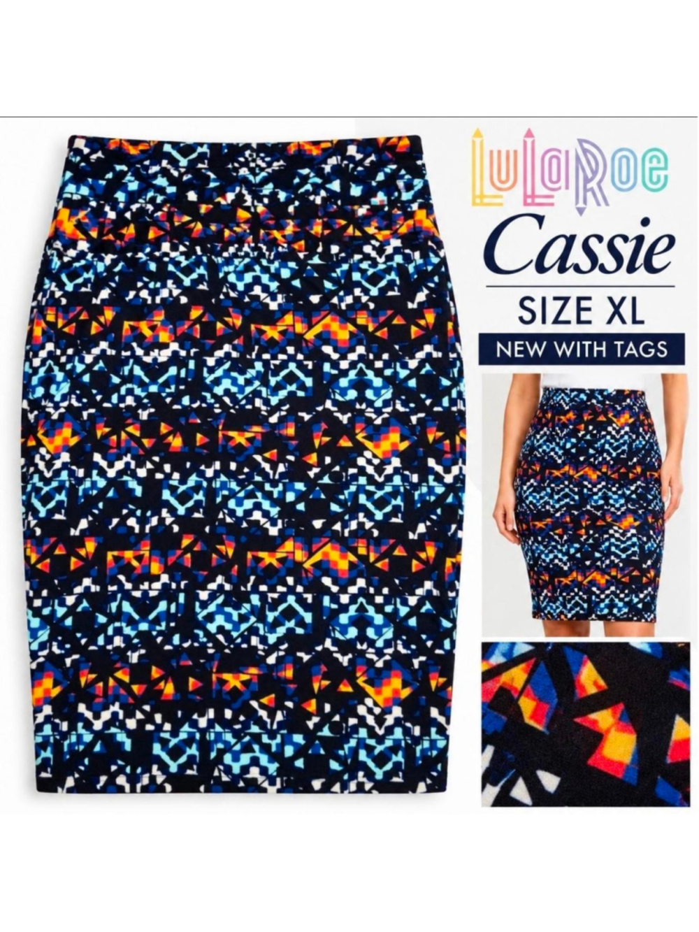 LuLaRoe Cassie XL Geometric Tribal Print Pencil Skirt NWT